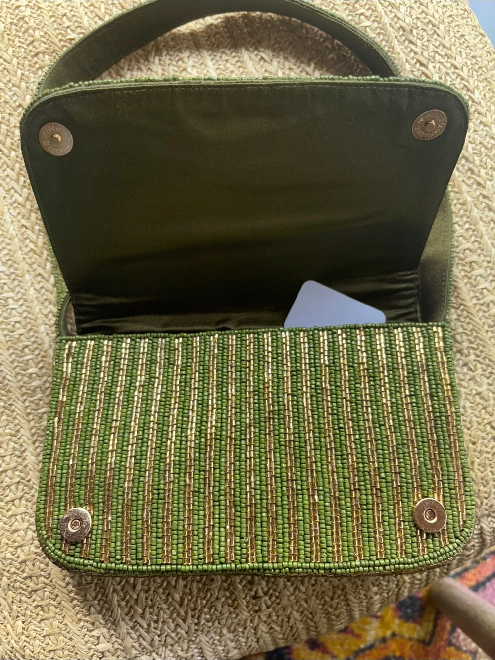 Viral Tik Tok Beaded Sushi Motif Green Bag, rare, NWT, made in India - Picture 5 of 5